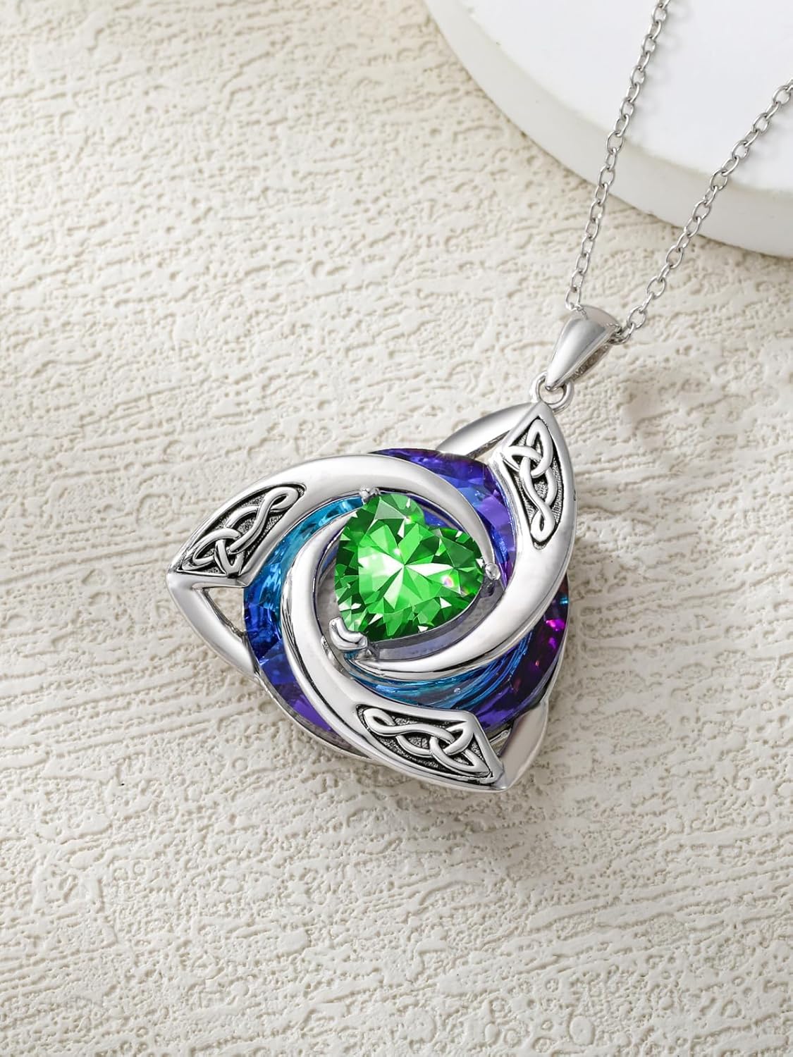 TOUPOP Celtic Birthstone Necklace for Women 925 Sterling Silver Trinity Knot Crystal Pendant Irish Jewelry Anniversary Birthday Gifts for Her Wife Girlfriend Mom Daughter - Image 3