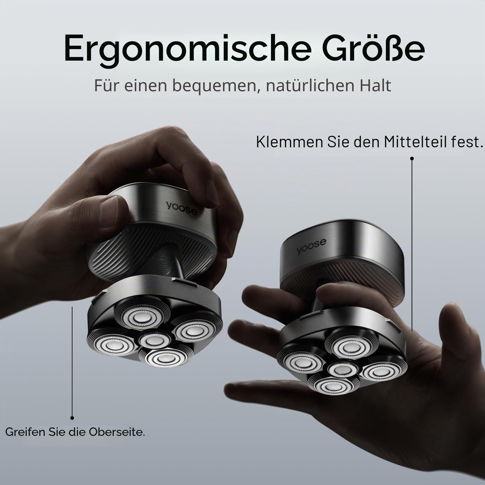 yoose Glatzen- Rasierer Herren elektrisch, IPX7 Glatzenrasierer (magnetisch 5 Scherköpfe, 90 Mins Laufzeit, USB-C-Schnellladung, Akkuanzeige, Kabellos, Nass- & Trockenrasierer) kopfrasierer, schwarz