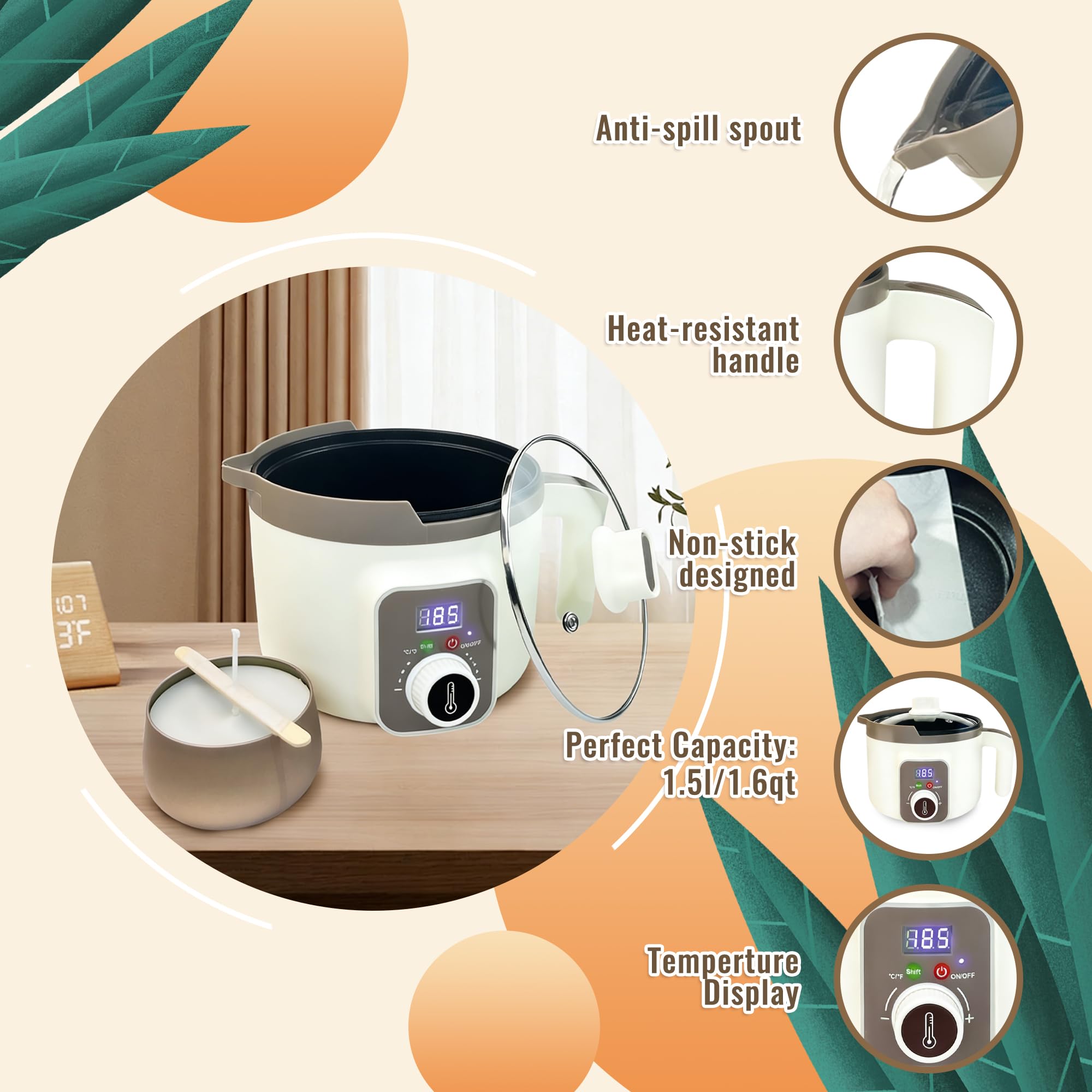 LINGQIAN Led Température Affichage Bougie Électrique Cire Fondue, Machine À Bougie Numérique Avec Bec Inversé,Antiadhésif Et Facile À Nettoyer, Fondeur De Cire Pour La Fabrication De Bougies