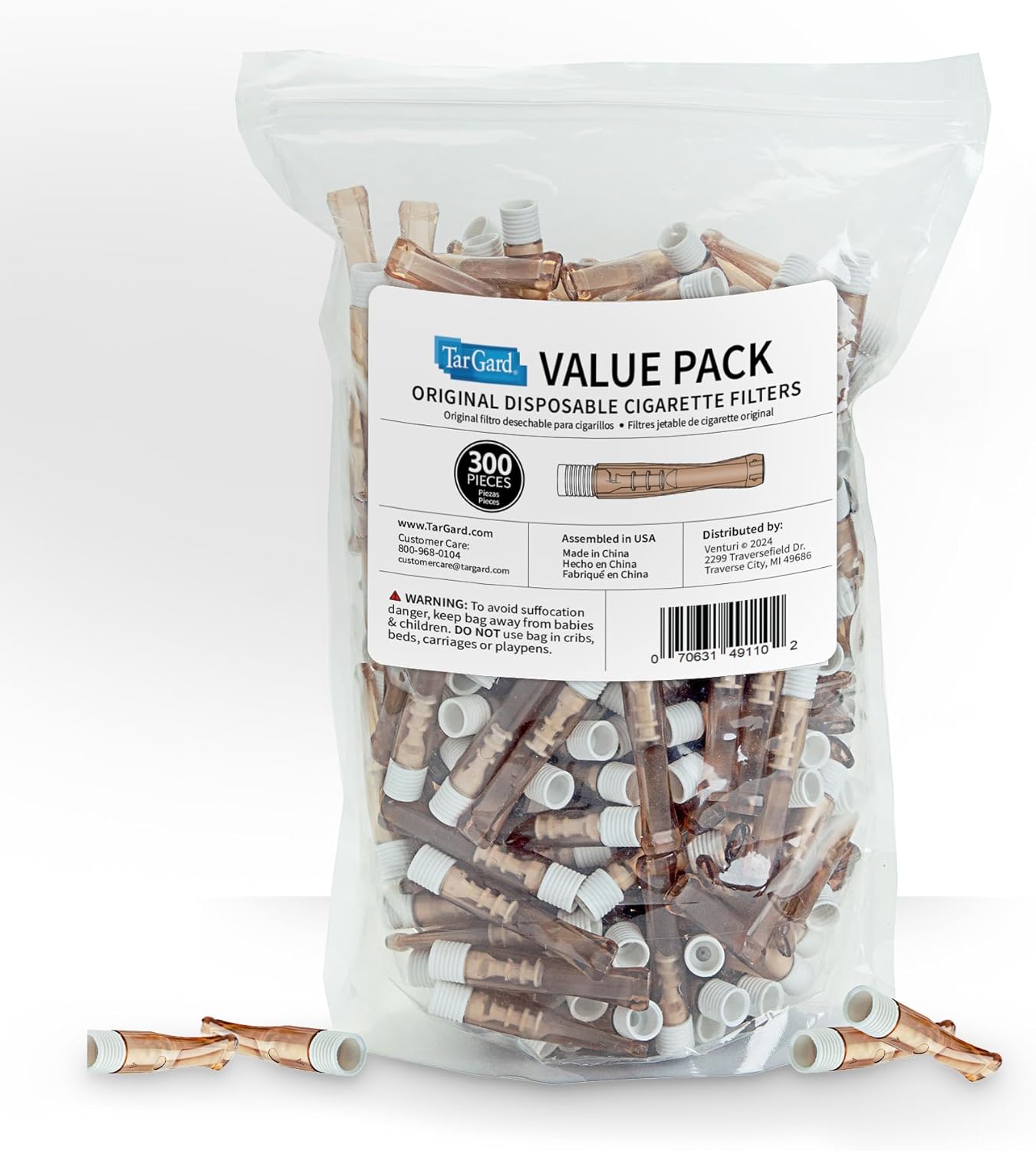 TarGard Venturi Style Disposable Filters | 2,400-3,000+ Cigarettes Filtered per 300 Bulk Economy Pack | Effective XL Filter, Not Just A Holder | Amber