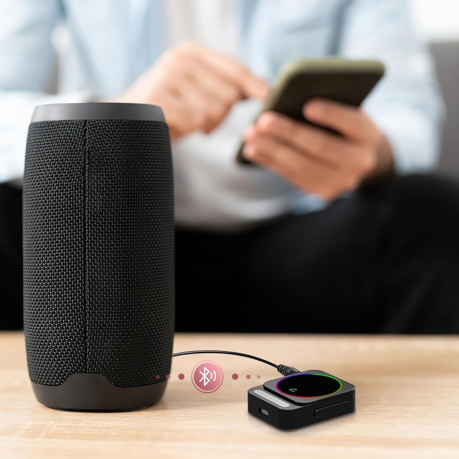 Bluetooth adapter connected to a speaker