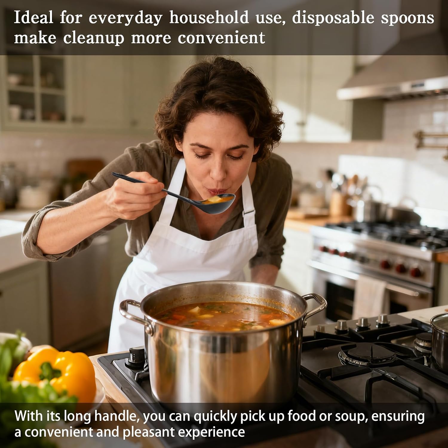 75 Pcs Large Plastic Serving Spoons 9 x 3 inches Bulk Black Utensils Heavy Duty Disposable Serving Spoons for Dishwasher Catering Soup Cooking Weddings Party Events