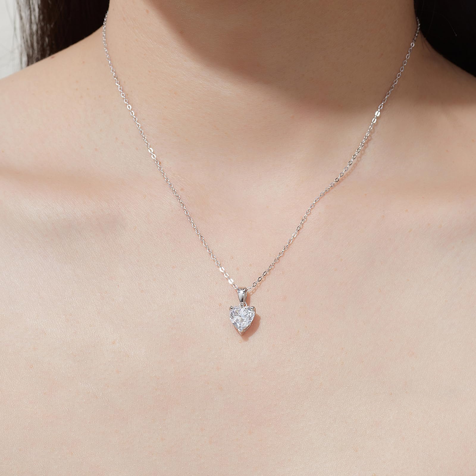 Collar para Mujeres-Collar de Moissanita de Corazón de 2 Quilates-con Certificado, Plata 925, Corte por Plasma, Cadena Extensible de 45CM, Adecuado para: Fiesta/Cita/Ropa Diaria/Boda/Cumpleaños