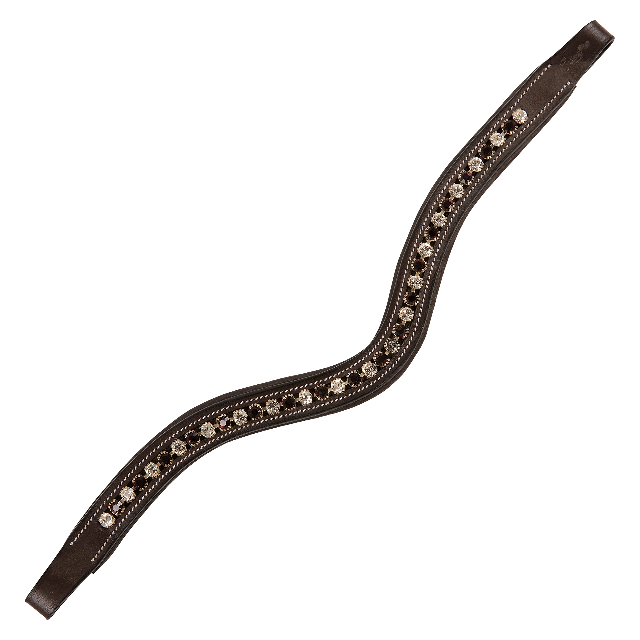 Exion Horse Browband For English Bridle | Curved Shape Padded Equestrian Browband For Show Dressage Clear Burgundy Crystal Horses Oak Brown Cob