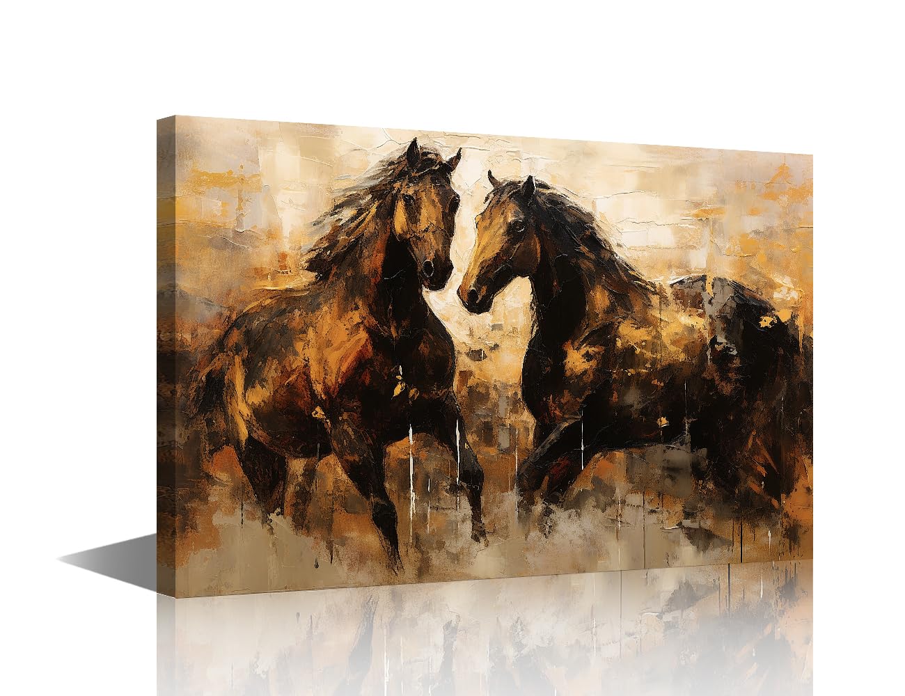 TISHIRON Two Galloping Horse Portrait Yellow Brown Animal Watercolor Painting Canvas Poster Wall Art Decor Print Picture Paintings for Living Room Bedroom Kitchen Decoration 1Pcs (12" Wx18 H)