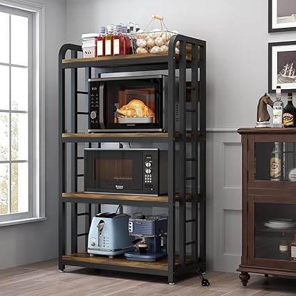 SIREDEEP Bakers Rack with Power Outlet ,4-Tier Kitchen Baker's Rack,Microwave
