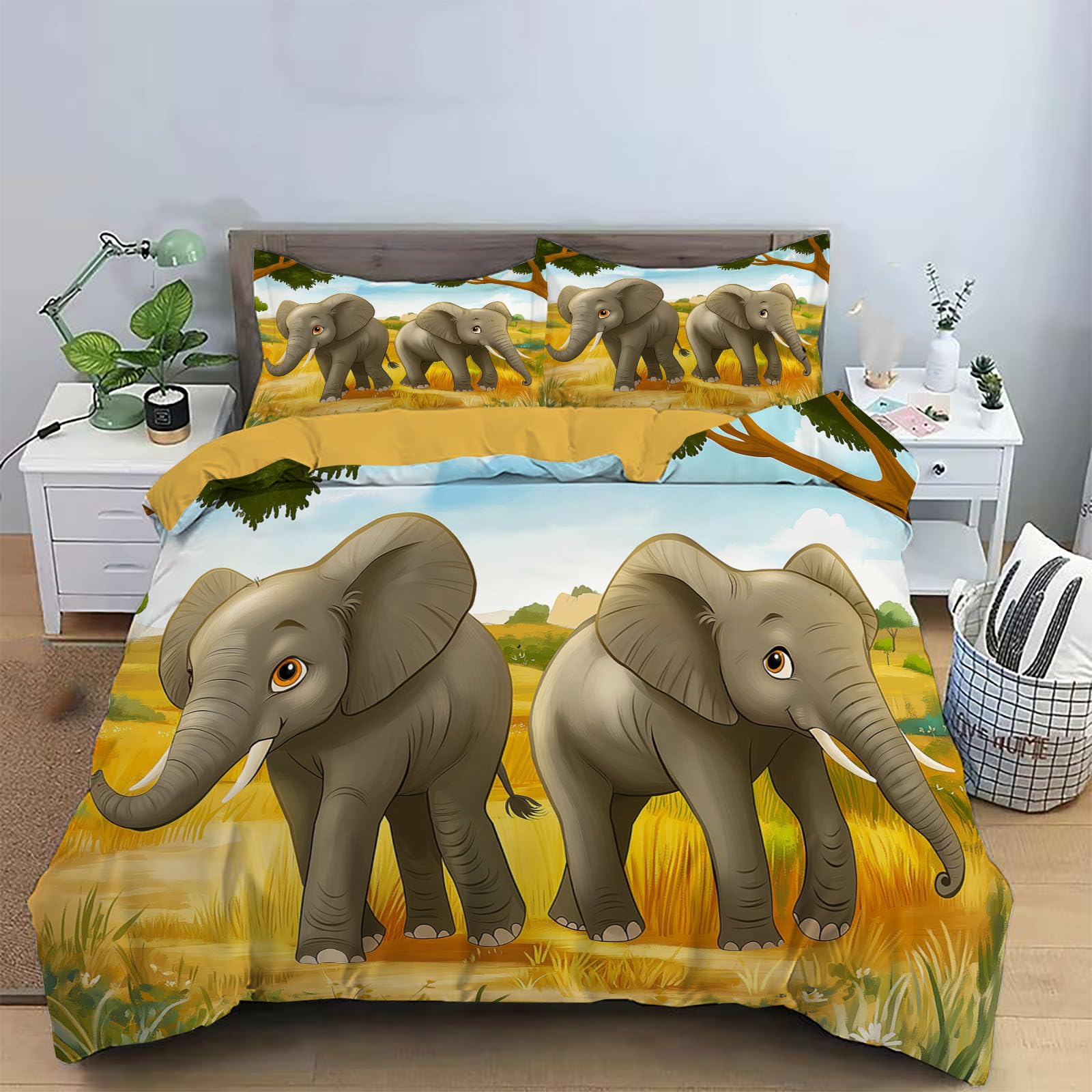 Housse de couette 200x200 cochon au motif tournesol champêtre et doux pour adulte