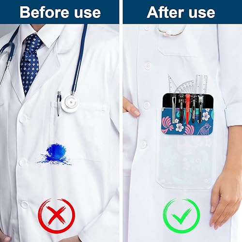 Miniatura 4 de Protector de bolsillo de cuero para hombres 2 protectores de bolsillo multiusos para camisas - Protector de bolsillo con patrón floral y de pájaro