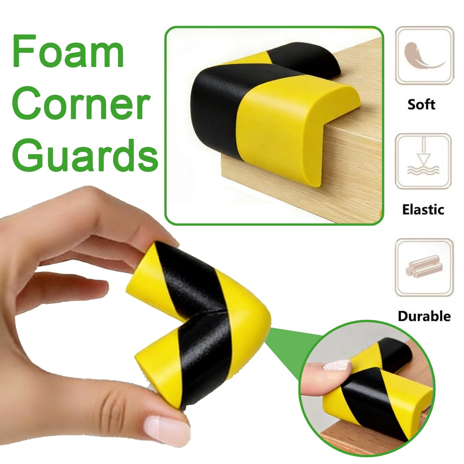 Protector de esquina de espuma, protectores de esquina de protección de advertencia negro negro industrial autoadhesivo, parachoques de seguridad de muebles de escritorio de borde afilado para absorci