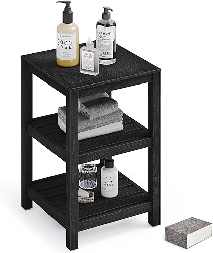 DWVO Estante esquinero de 3 niveles de madera de polietileno resistente al agua, estante de baño para organizar mesita de noche rectangular, mesa