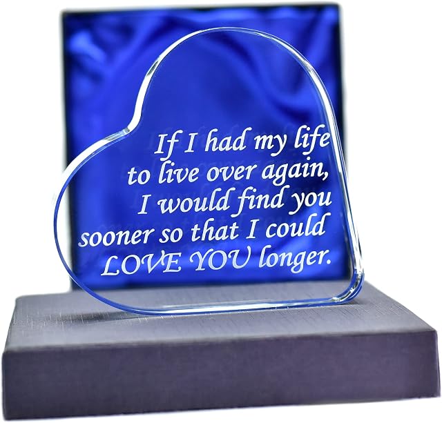 LT Birthday Gift for Her Him Anniversary Present Wife Husband Glass Heart Couple Gifts Women I Love You Engraved Happy Message Lovely Valentine's Day Wedding Christmas