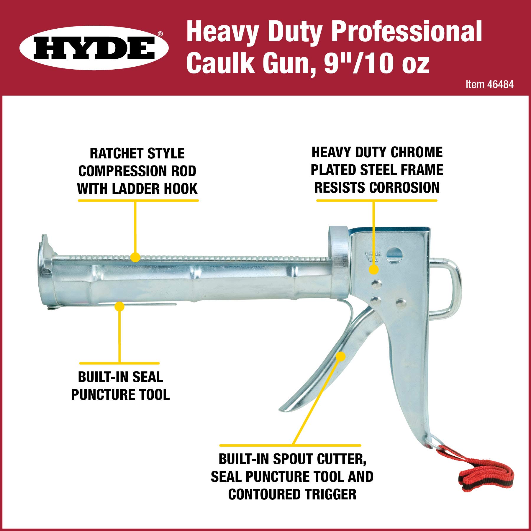 HYDE 46484 Heavy Duty Professional Ratchet Caulk Gun, 9-inch