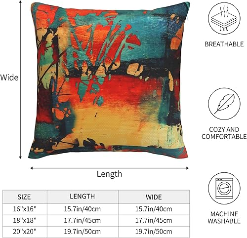 Miniatura 4 de Fundas de almohada de arte abstracto de color verde y rojo colorido con pintura de óxido, fundas de cojín modernas, fundas de almohada cuadradas