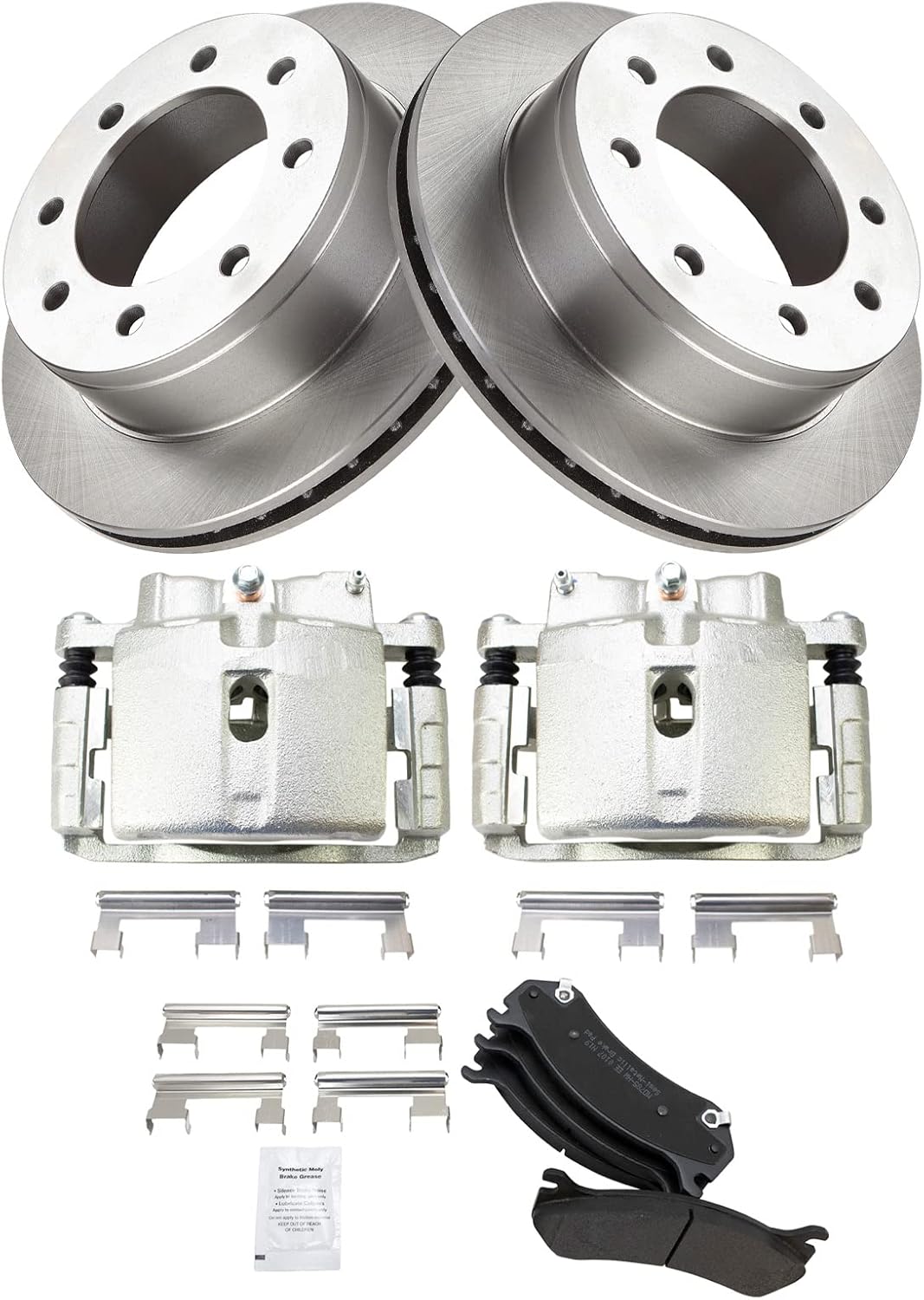 TRQ Rear Brake Pad & Rotor Kit Brake Caliper Brake Pads Brake Rotor Semi-Metallic Vented Compatible with 2002-2006 Chevrolet Avalanche 2500 2001-2013 Suburban 2500 GMC Yukon XL 2500