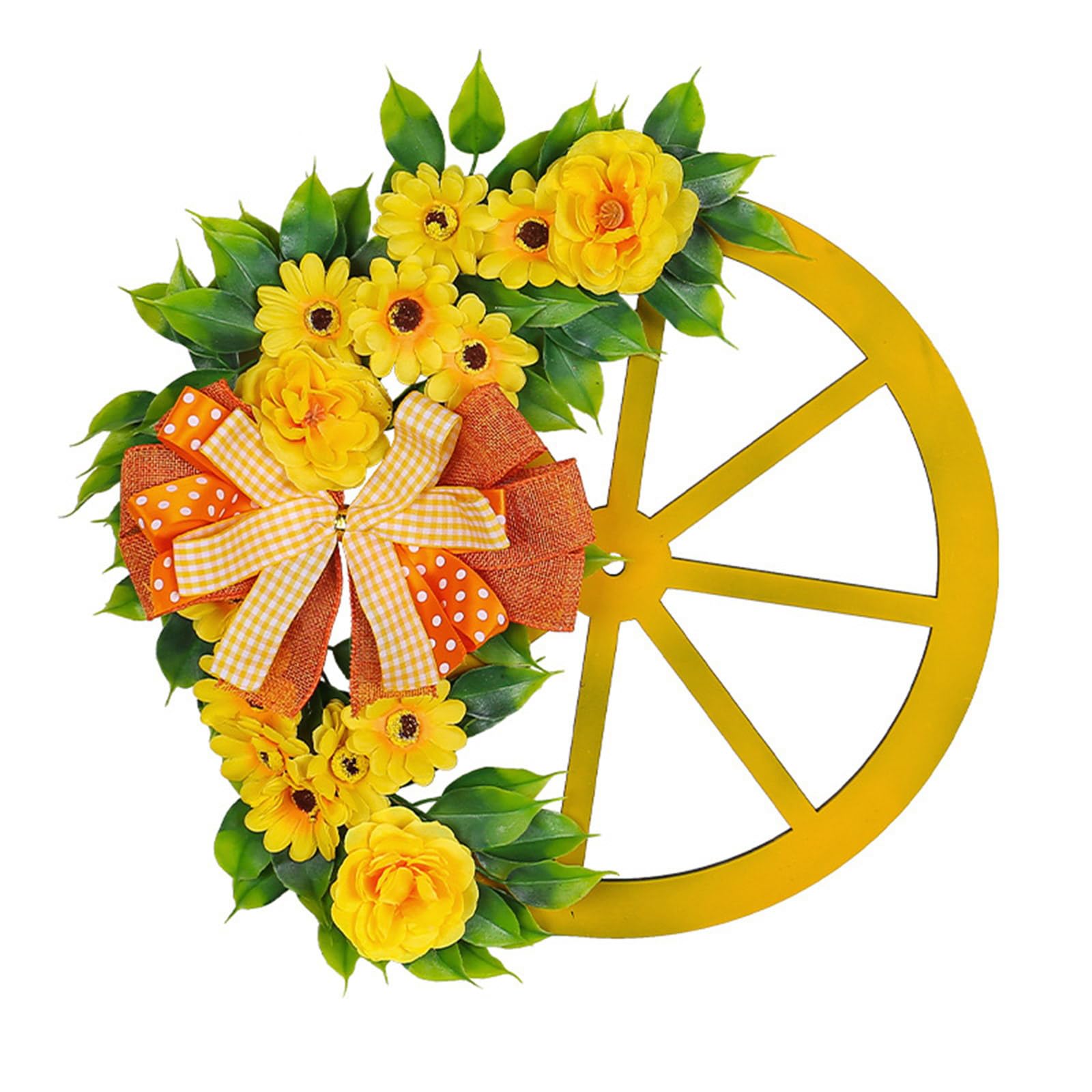 Flower Wheel Wreath 2024 Simulation Bowknot Garlands Valentines Day Spring Festival Wreaths for Front Door Floral Wreath