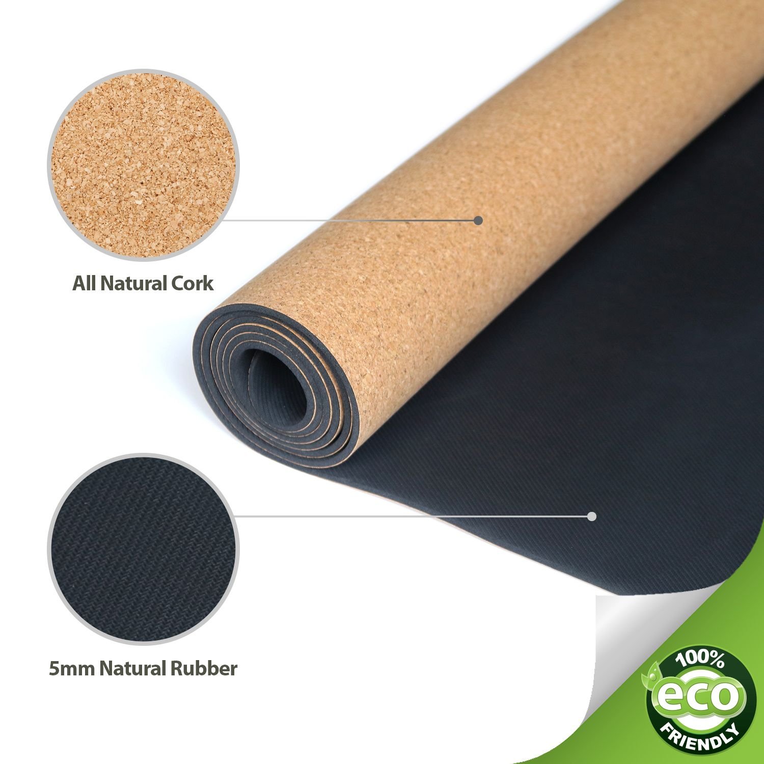 Aurorae slip Pro/tappetino yoga in sughero naturale, libero, sicuro e non tossico, priva di PVC, TPE, sostanze chimiche/plastica. Biodegradabile e riciclabile, antistatico, traspirante, 185,4 cm x 24 1/2" x 5 mm di spessore.