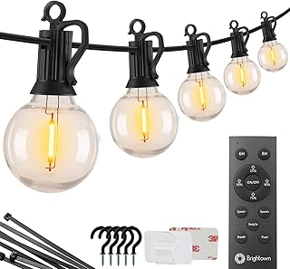 Brightown Outdoor String Lights with Remote, 58 Ft Globe Patio Lights with Clips Hooks, 4 Lighting Modes, 25 G40 Shatterproof Bulbs Waterproof Connectable Dimmable Hanging Lights for Backyard Party