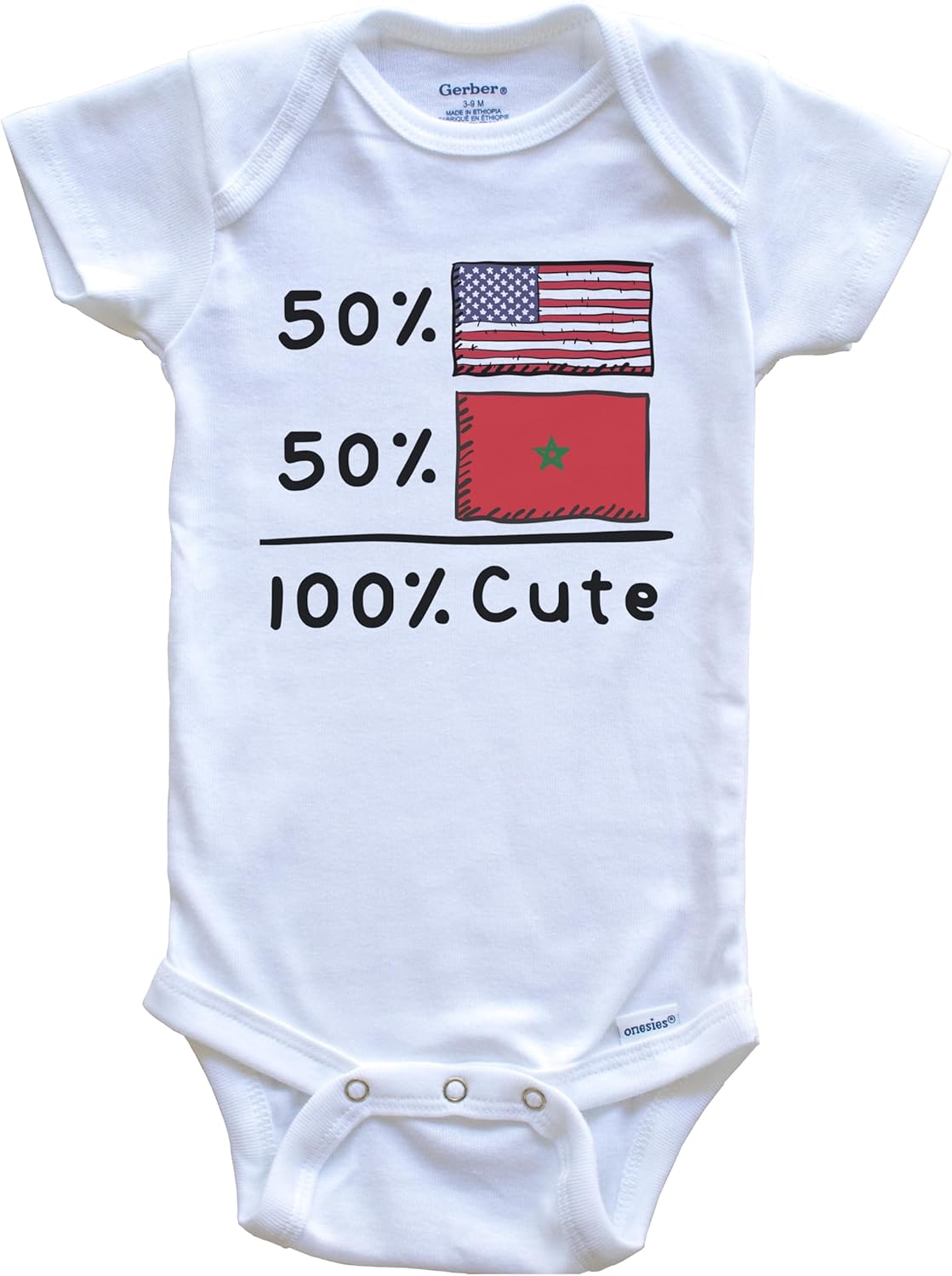 Really Awesome Shirts 50% American 50% Moroccan 100% Cute Morocco USA Flags One Piece Baby Bodysuit