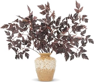 24" Artificial Purple Fall Stems - Faux Cimicifuga & Realistic Leaf Stems for Vases, Thanksgiving Centerpieces, Farmhouse Autumn Decor, 4-Pack