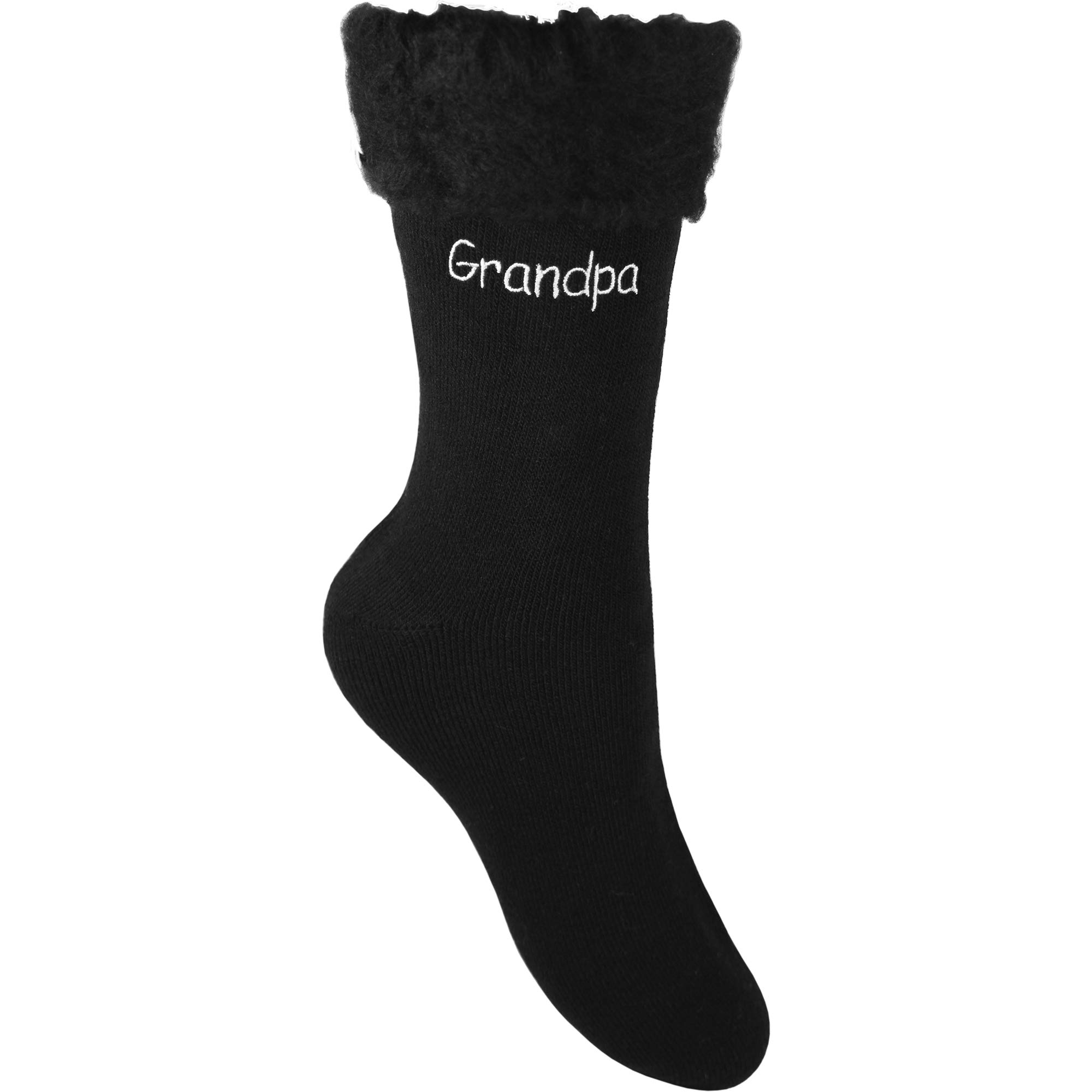 Teddyt's Men's Black Embroidered Grandpa Thermal Warm Winter Bed Socks (Black)