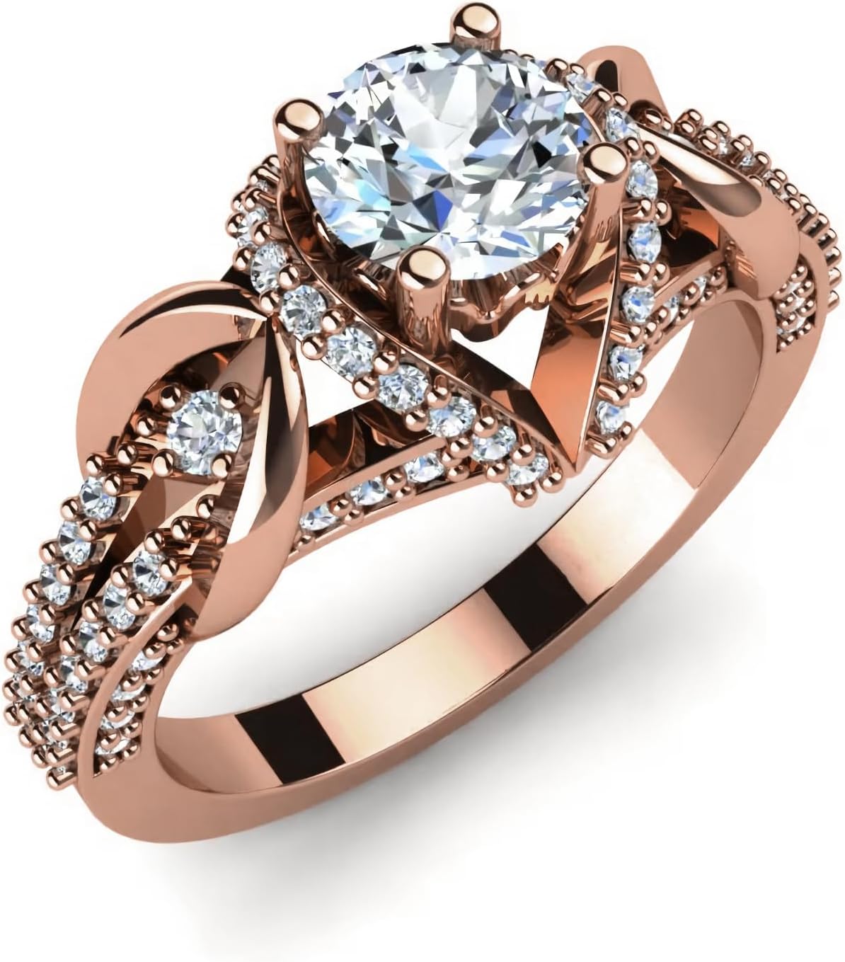 IGI Certified 1.23 CT Lab Grown Diamond Wedding Engagement Ring Bridal Set for Women, Solid 10/14/18K Gold or Sterling Silver, Name Engraved Halo Half-Eternity Diamond Ring Band, Ring Size 4-15