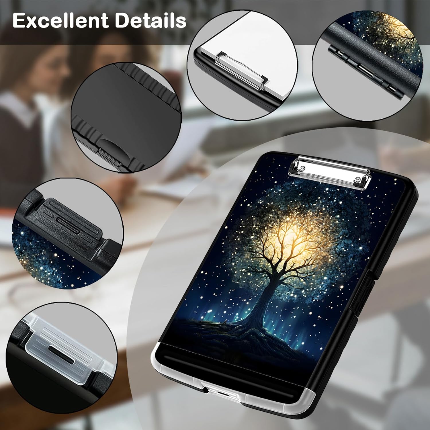 Clipboard with Storage,Office Supplies Nursing Clipboards Folder with Pen Holder Plastic Storage ClipBoard Foldable for Teacher Nurse,Galaxy Tree