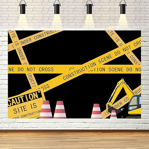 Miniatura 5 de Telón de fondo con temática de construcción para fiesta de cumpleaños temática de construcción, MEETSIOY Dump Truck Digger Zone para niños, fiesta