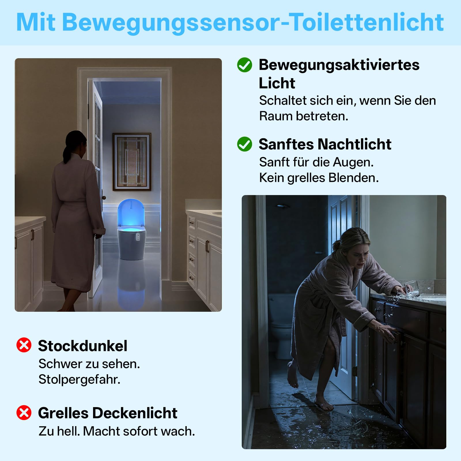 Led Toilettenlicht,IP65 wasserdicht,16 Farben, 2 Stück | Bewegungsmelder,USB-Aufladung, Aufhängbeleuchtung,RGB Farbe,500mAh,für Badezimmer/Toilette