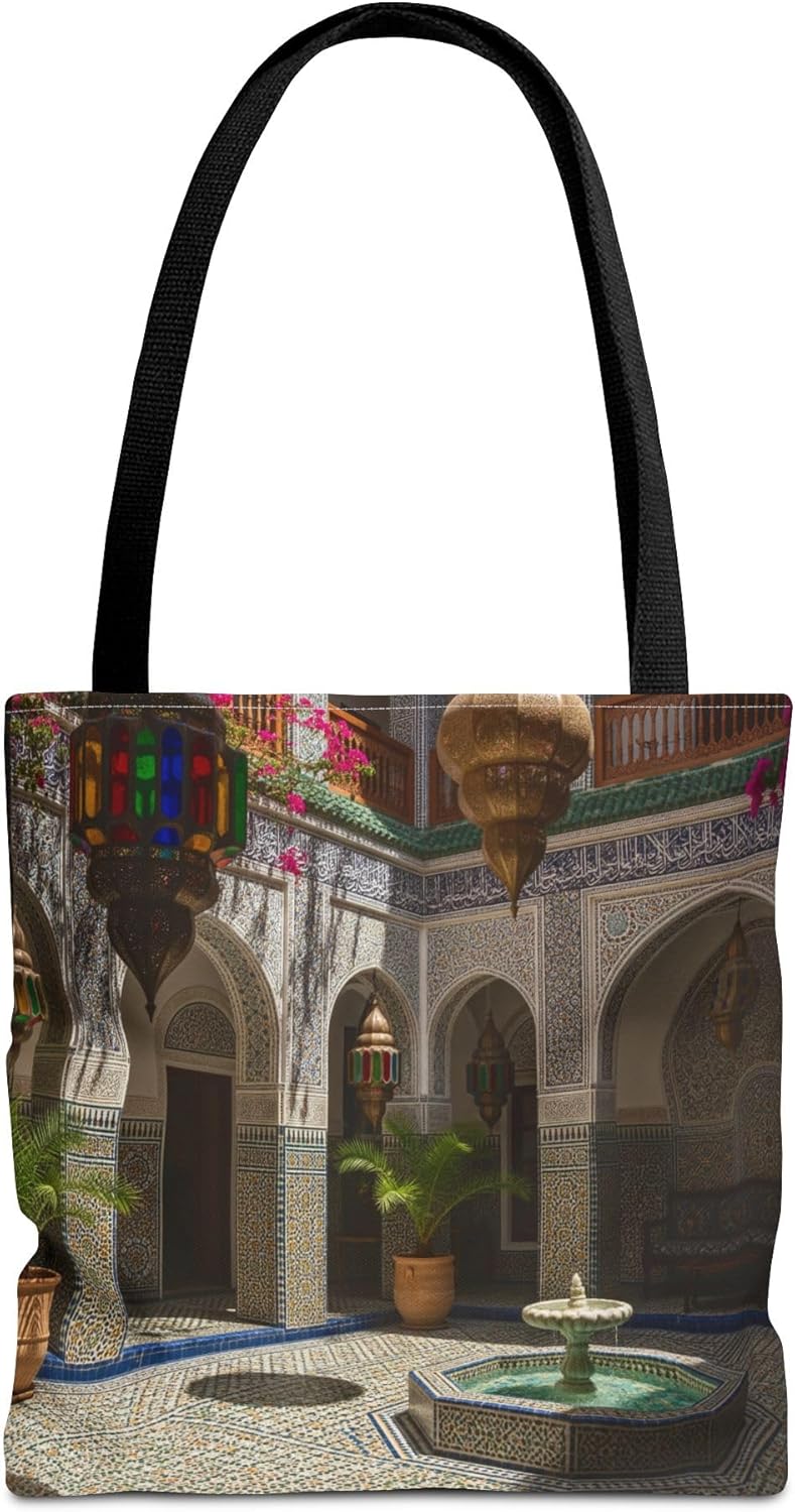Premium Tote Bag with Reinforced Stitching - Colorful Arabian Mosaic Palace Courtyard Design