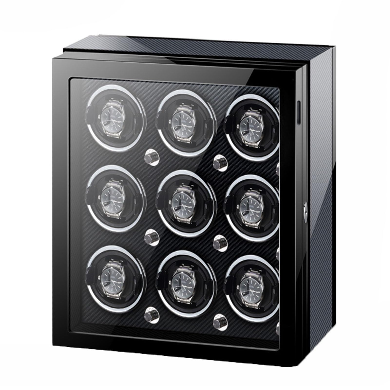 Caricatore Automatico per Orologi, Scatola portaoggetti con Luce LED, Motore Silenzioso, Cuscini per Orologi Regolabili, Caricatore per Orologi, Scatola portaoggetti per ，Carbon Fiber