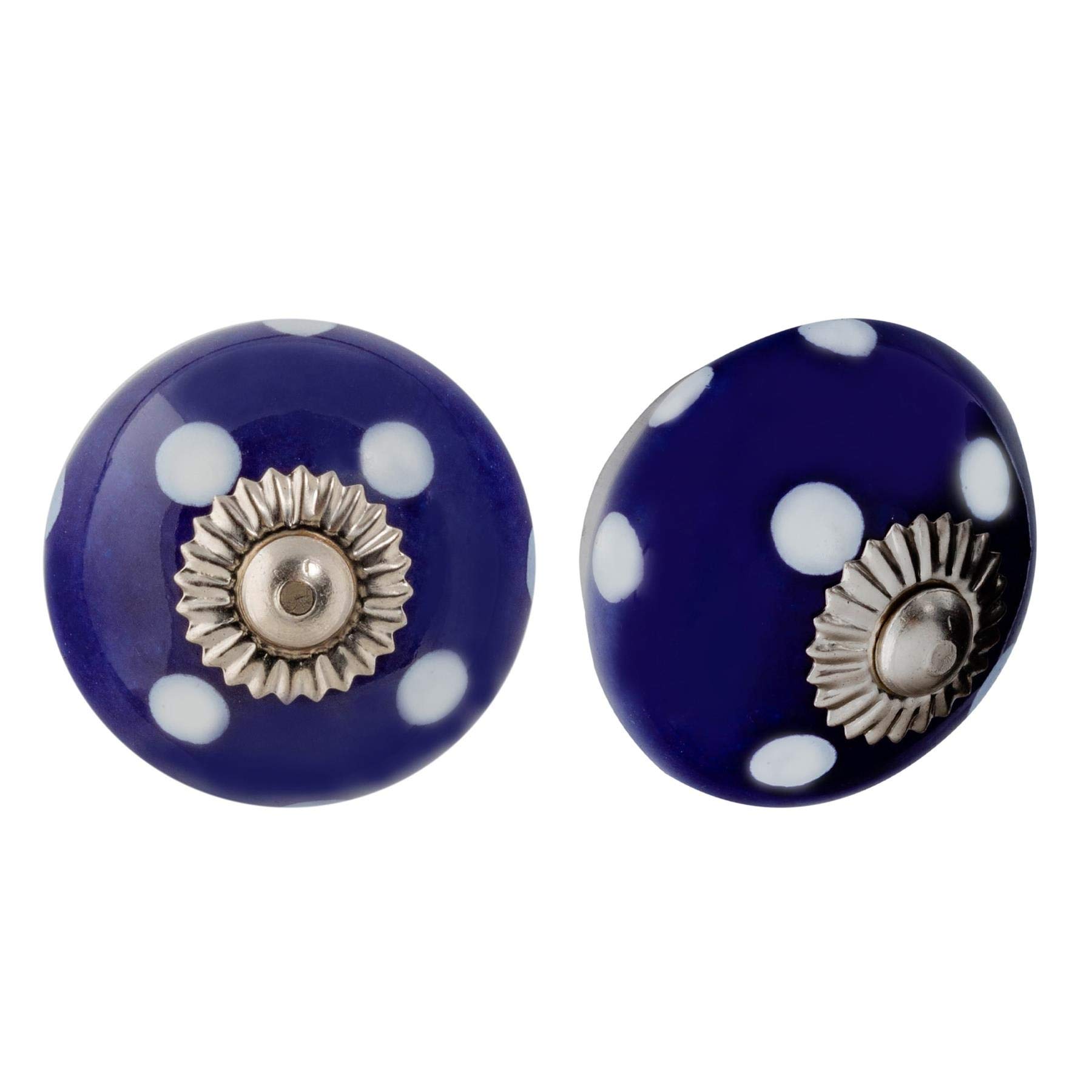 Nicola Spring Ceramic Cupboard Drawer Handle Knobs - Polka Dot Design - Dark/Light Blue - Pack of 6