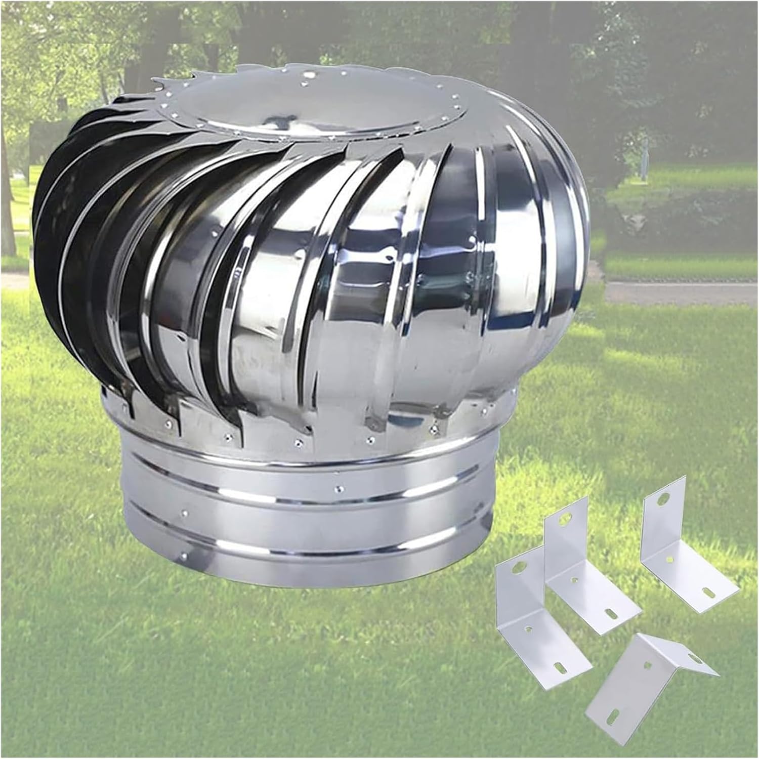 Roof Wind,Stainless Steel Turbine Ventilator Vents Roof Vent for Leak Proof Vent Cap Fan, 110 150 200 300mm Sturdy Rotating Chimney Cowl Cap Wind Turbines Rain Vent (Size : 300mm)