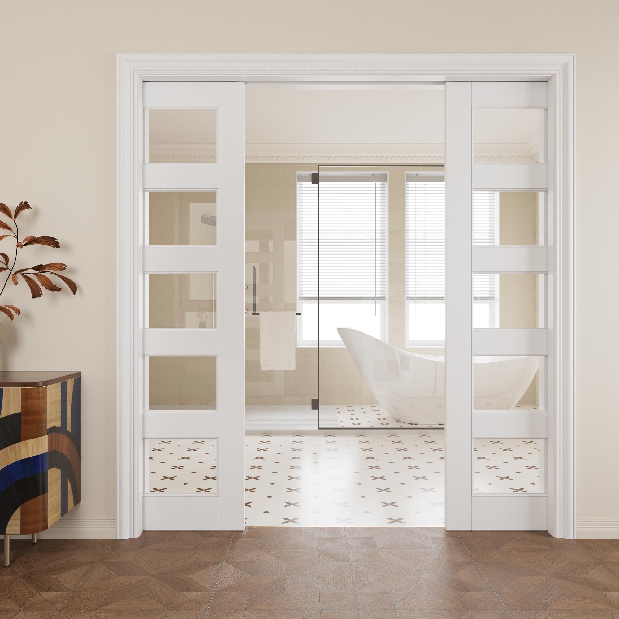 Pocket Door,5-Lite Clear Glass Doors,French 64x80 Sliding Door