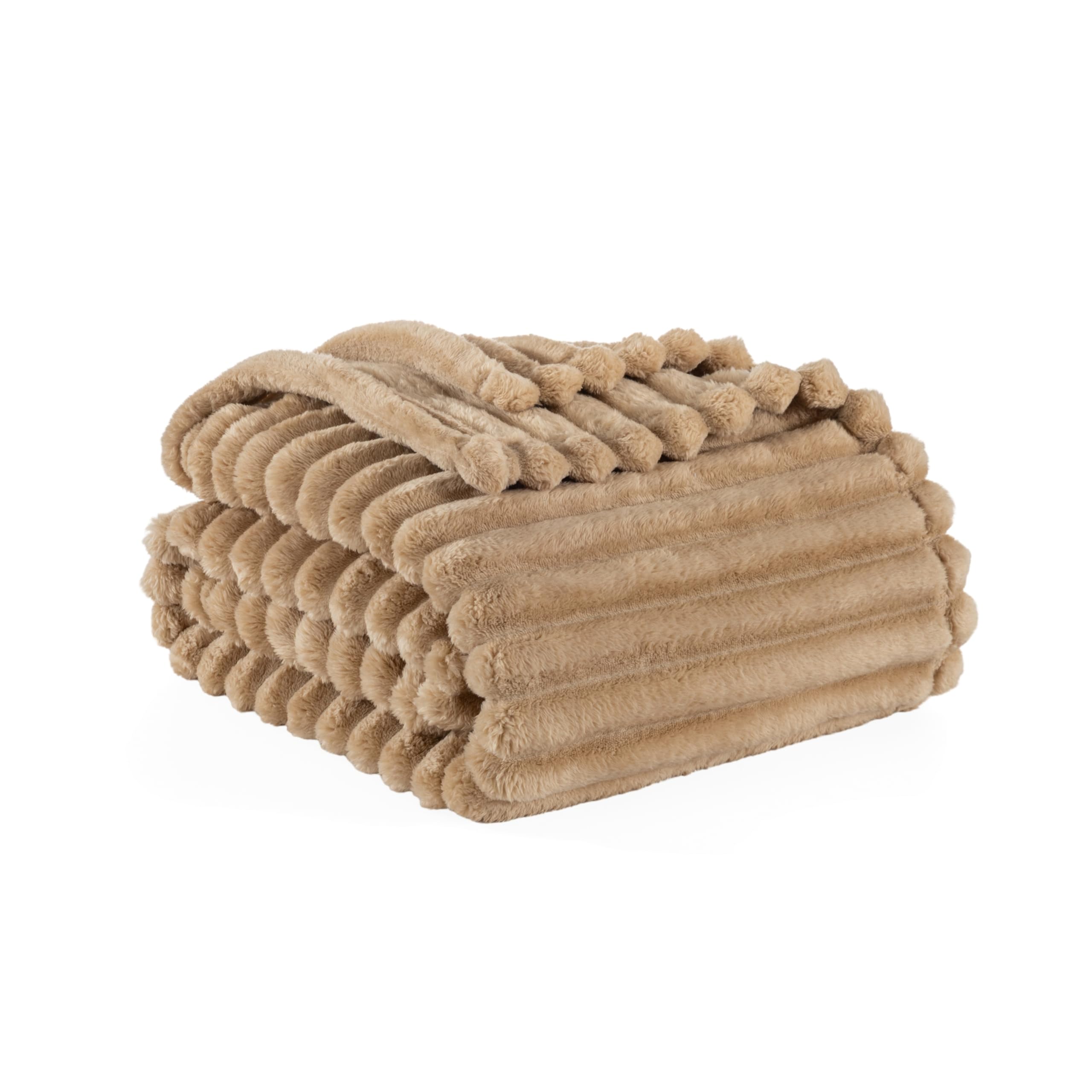 Berkshire Ribbed VelvetLoft® Throw – 330gsm Medium Weight Plush, Extra Soft & Warm Plush Throw Blanket for Bedroom, Couch, Travel – Durable & Easy Care(Irish Cream, Throw Size 50" x 60")