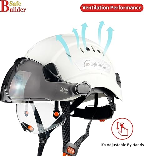 Miniatura 6 de CR06+2V Casco de seguridad de construcción con visera incorporada, casco duro ABS con visera ajustable, protección para la cabeza de trabajo,