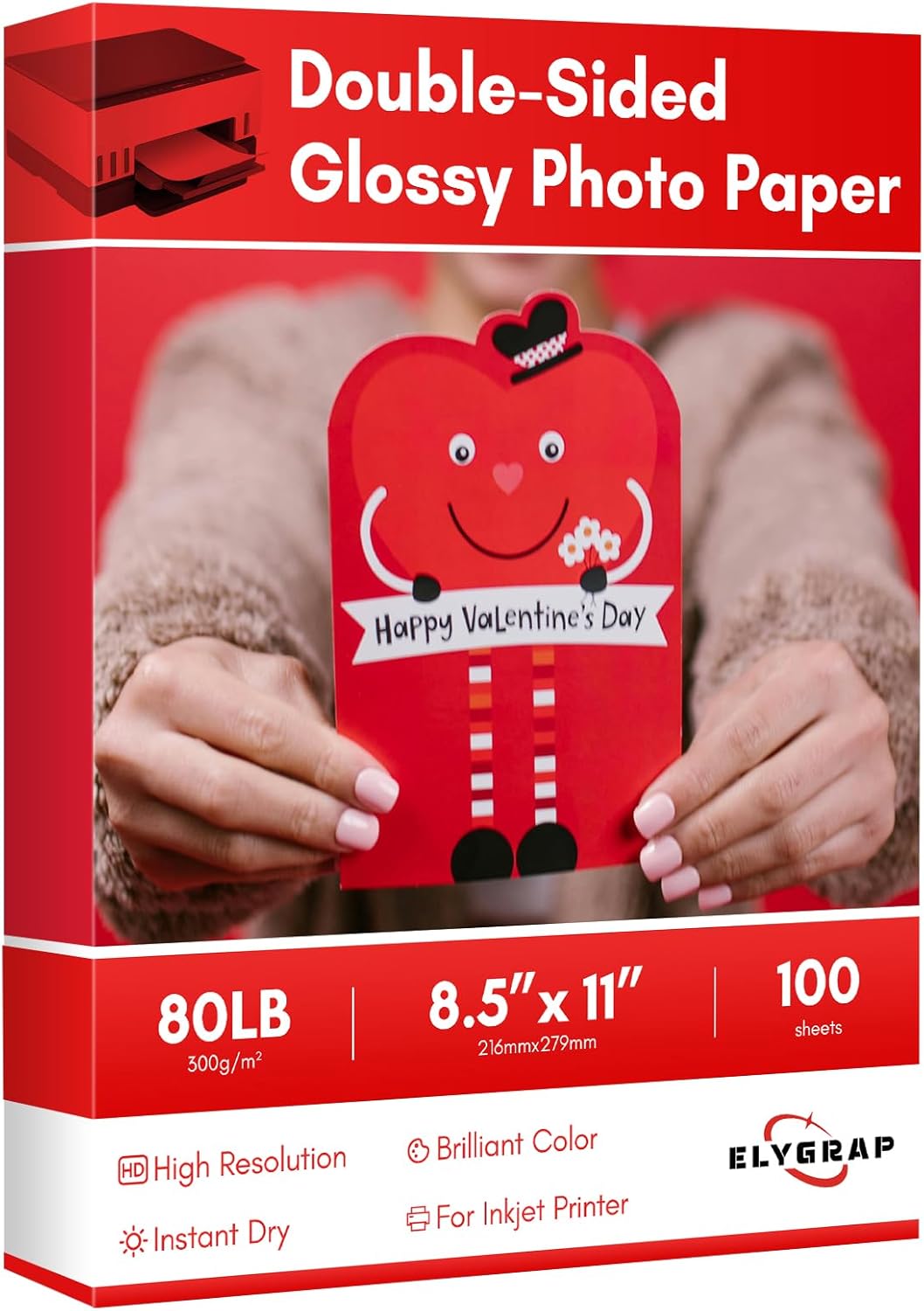 Thick Double Sides Thick Glossy Photo Paper 80LB 8.5x11 inches Heavyweight Cardstock Printer Paper 300gsm 100Sheets,Compatible Inkjet Printer and Dye Ink