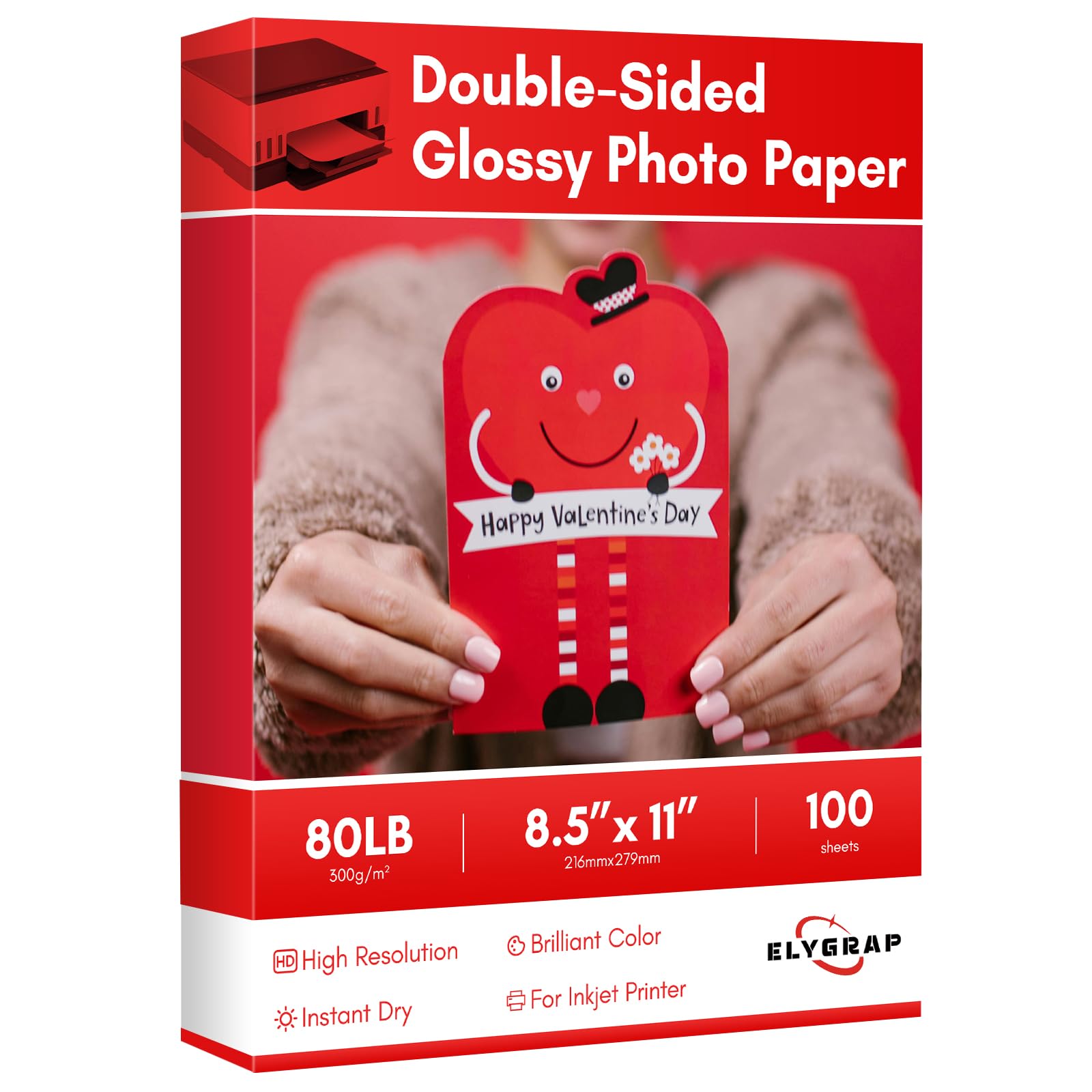 Dickes, doppelseitiges Hochglanz-Fotopapier, 21,6 x 27,9 cm, 100 Blatt | 36,3 kg schwerer Karton, 300 g/m², kompatibler Tintenstrahldrucker und Farbstofftinte