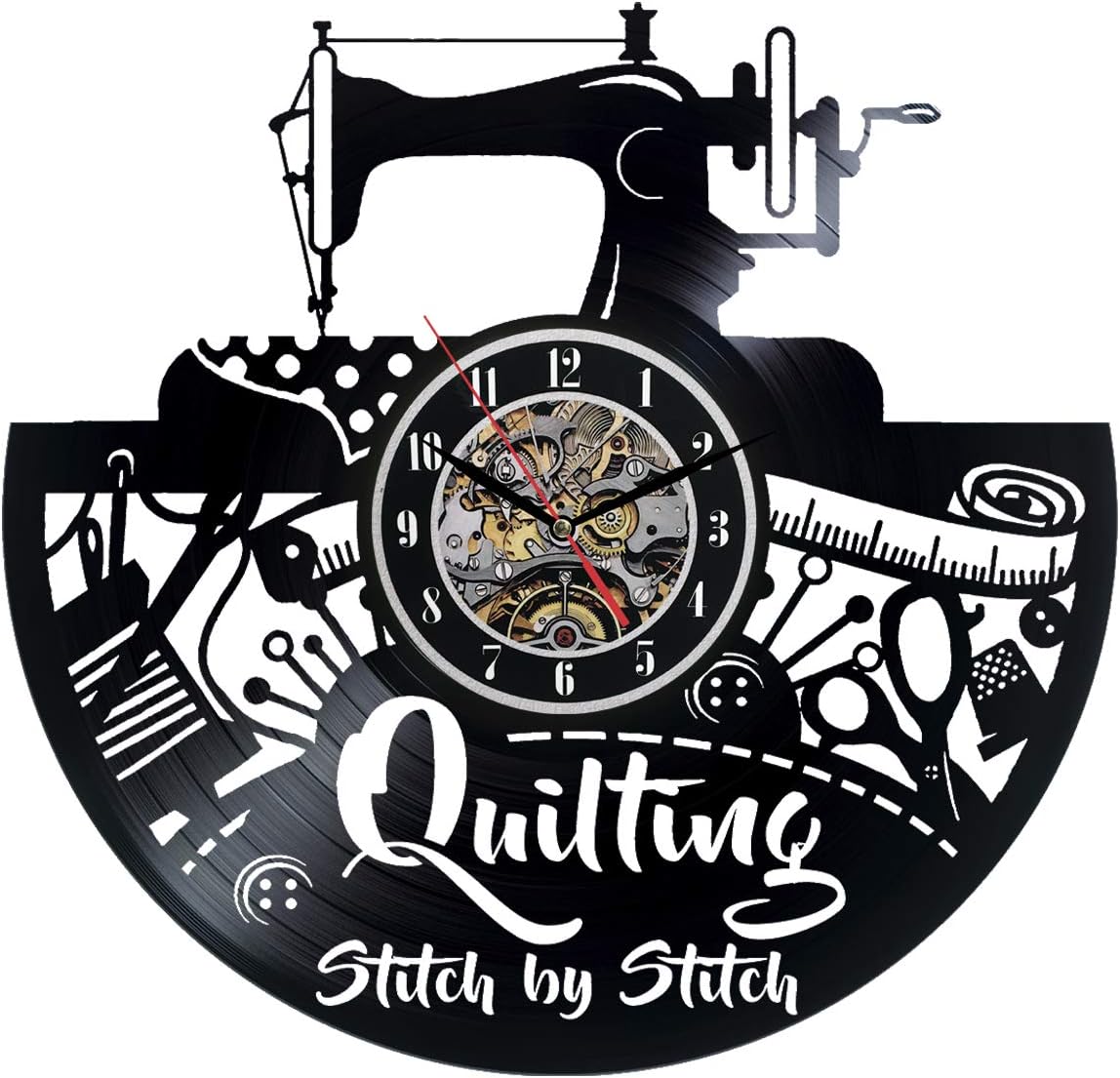 Quilting Wall Clock 12 in(30cm) Black Decor Modern Decorative Vinyl Record Wall Clock This Clock is A Unique Gift to Your Friends and Family for Any Occasion (One Pack)