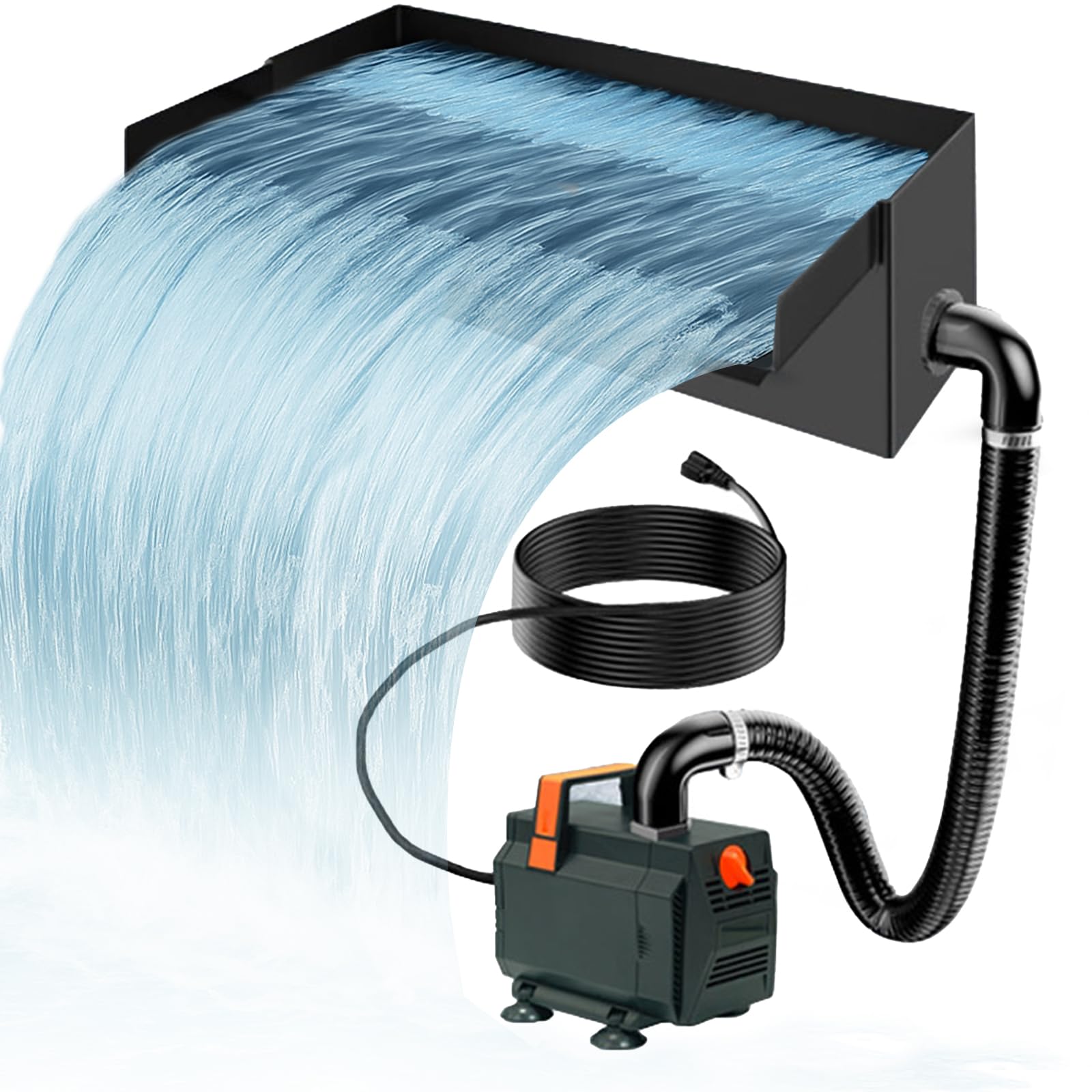 Cascada Estanque Jardin, 30CM Cascada de Estanque de Acero Inoxidable 304, Bomba Estanque con Bomba de 35W con Tubo Corrugado de 3M para Estanques, para Juego de Agua, Patio, Terraza, Pared De