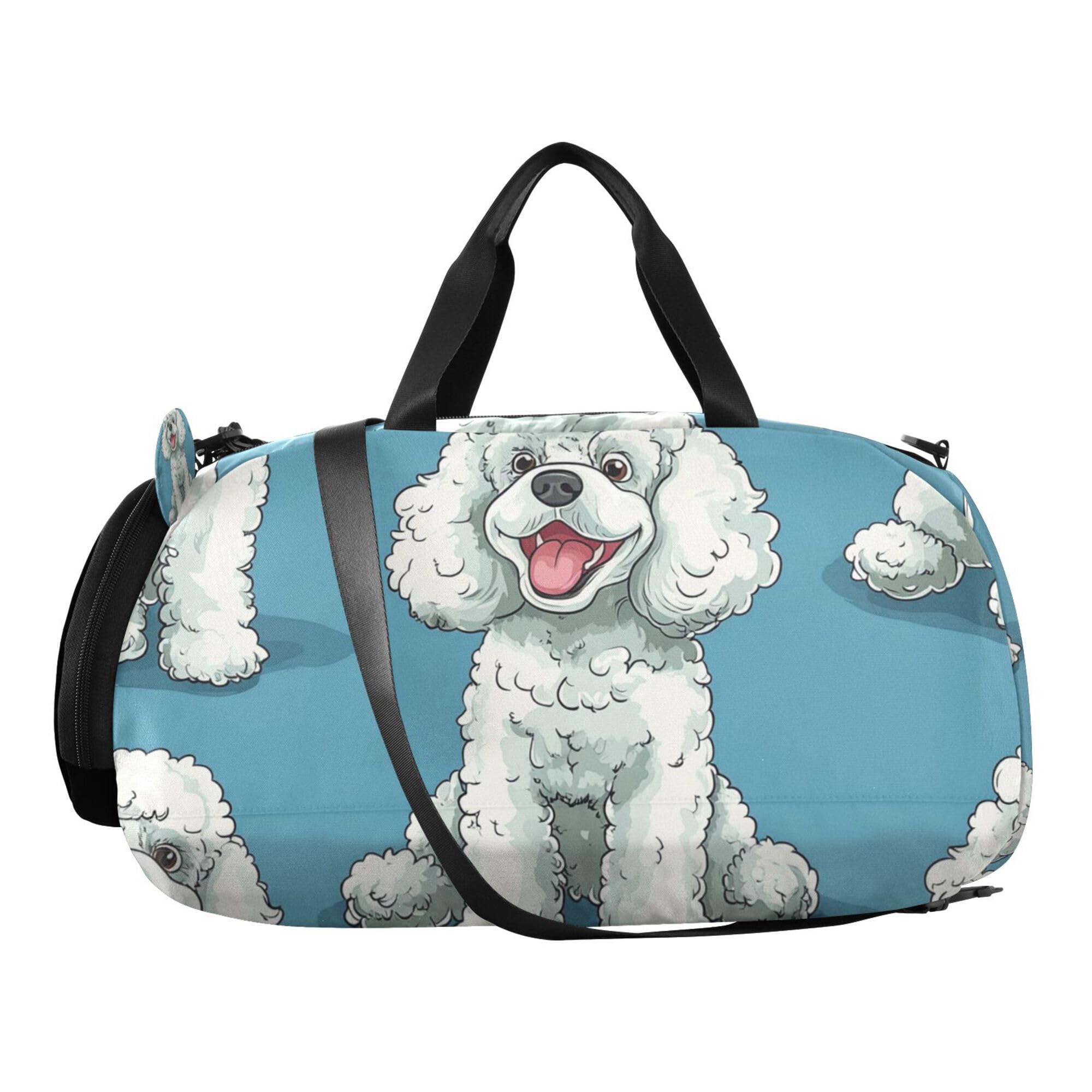 Glaphy Cartoon Poodle Dogs Duffle Bag for Toddler Boys Girls, Gym Sports Bag with Shoe Compartments, Kids Travel Overnight Weekender Shoulder Bag