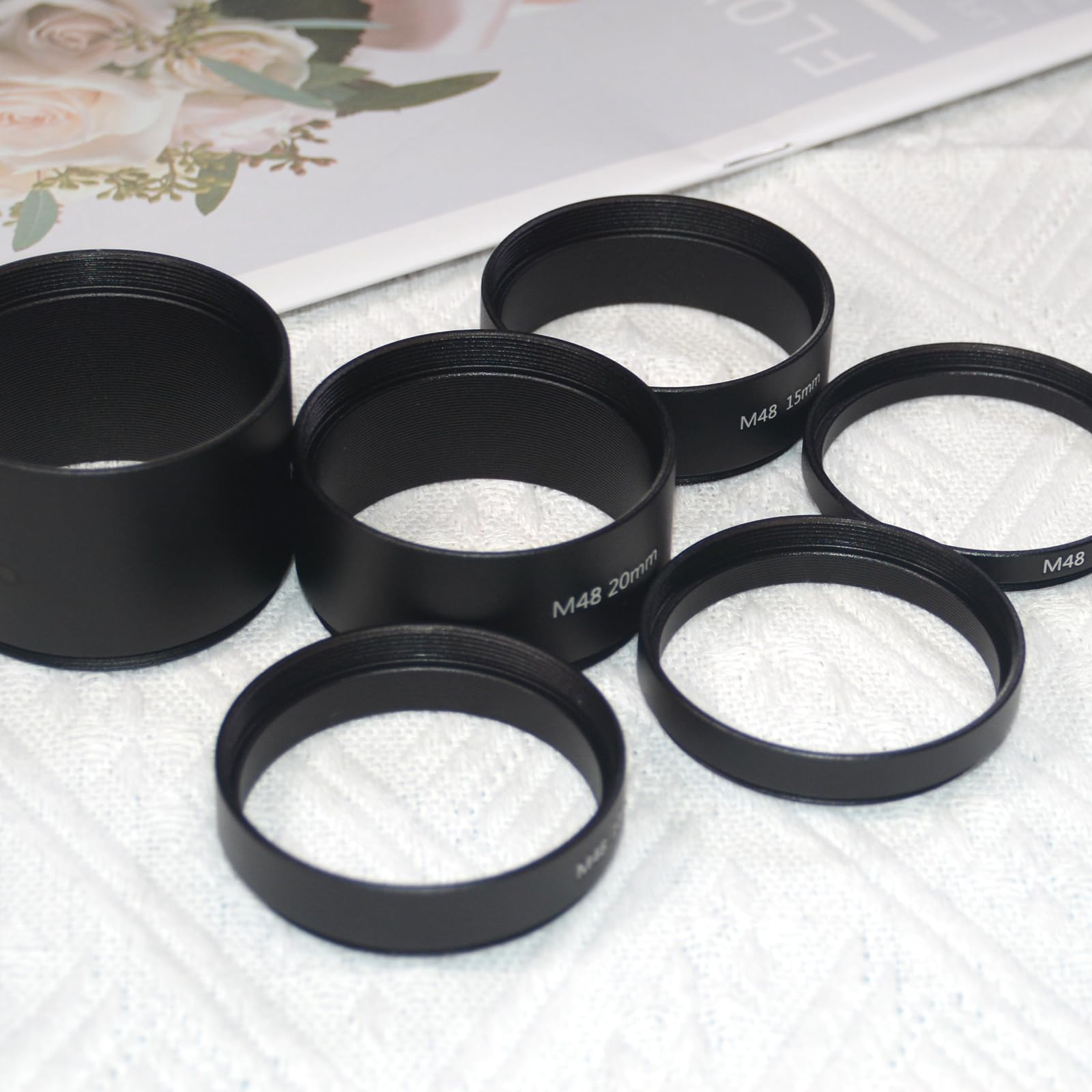8 Stück M48 x 0,75 Teleskop-Verlängerungsrohr-Set, T2-Verlängerungsrohr-Set, Länge 3 mm, 5 mm, 7 mm, 10 mm, 12 mm, 15 mm, 20 mm, 30 mm, ausziehbar für astronomische Teleskop-Fotografie