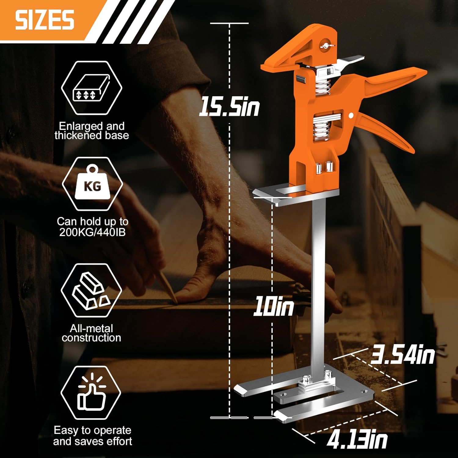 [Upgrade] Labor Saving Arm Jack 2 Pack,15.5 Inch Stainless Steel Furniture Lifts with Handbag,Hand Furniture Jack Lifter Tool for Installing Cabinets,Flooring&Windows,Load 440LBS