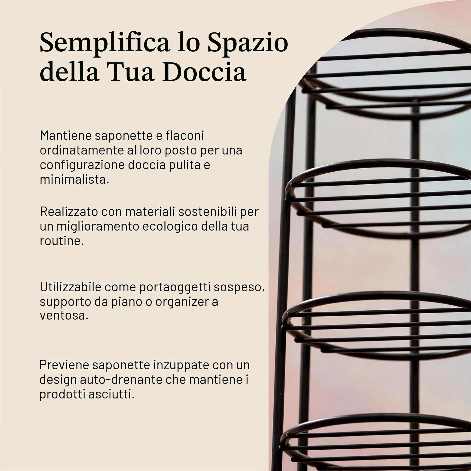 Kitsch Portasapone per doccia autodrenante, con ventosa, antiruggine, portasapone per doccia, portasapone per doccia, portasapone per doccia (nero)