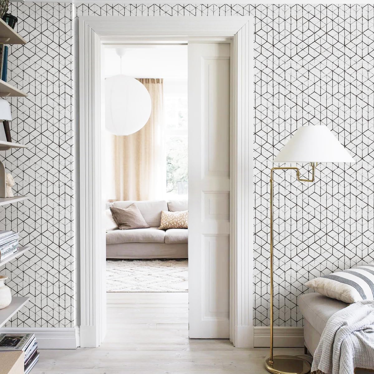 MelunMer Black and White Peel and Stick Wallpaper Boho Contact Paper for Cabinets Removable Self Adhesive Wallpaper Geometric Modern Contact Paper Bathroom Bedroom Waterproof 17.3”×78.7”