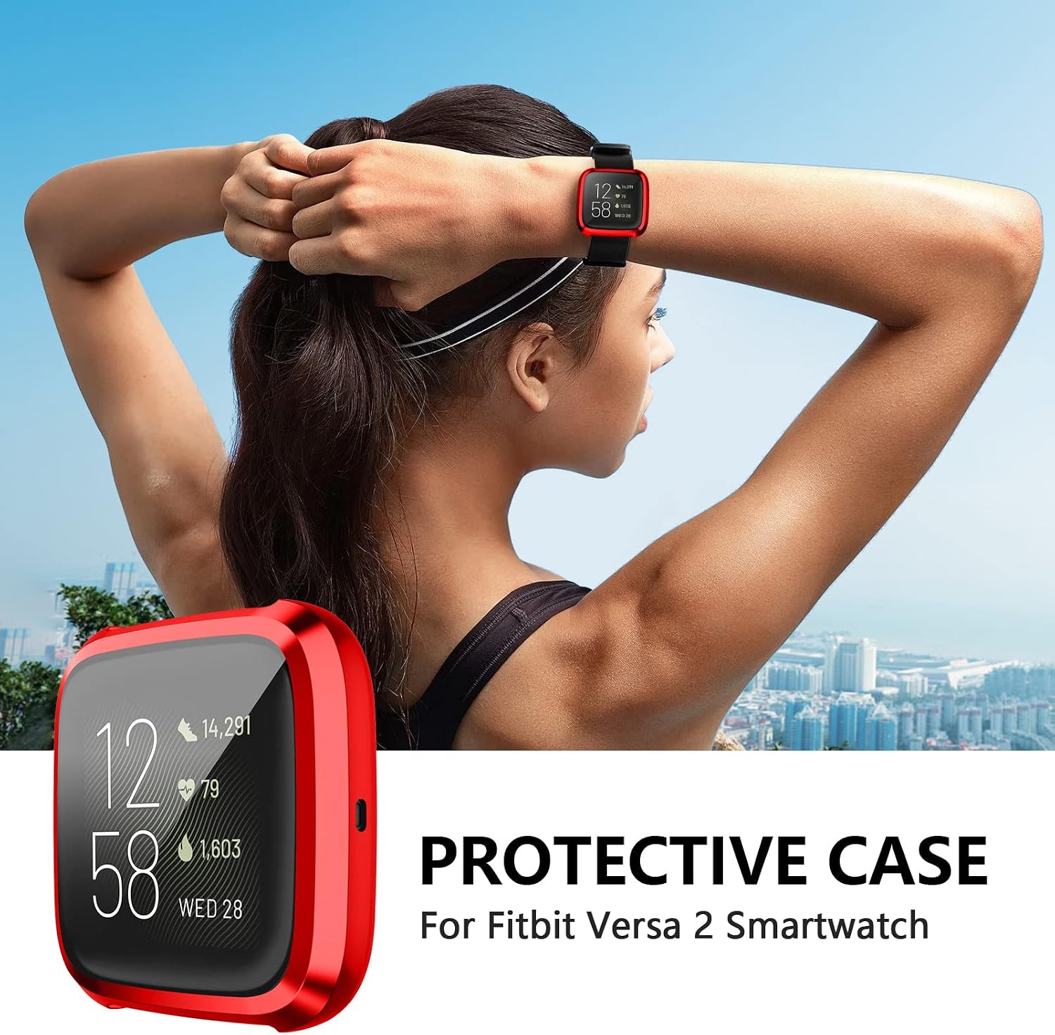 Compatible with Fitbit Versa 2 Case, NAHAI 6 Packs Ultra Rugged Cover Plated Case Scratch-Resist All Around Screen Protector for Fitbit Versa 2, Purple/Red/Rose Gold/Rose Pink/Green/Blue