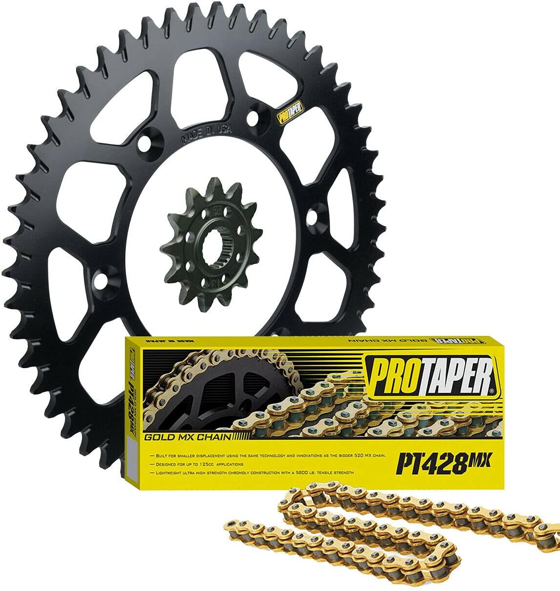 Pro Taper Front & Rear Sprockets & PT428MX Chain Kit - 14/49 BLACK - Compatible with KTM 85 SX, 105 SX