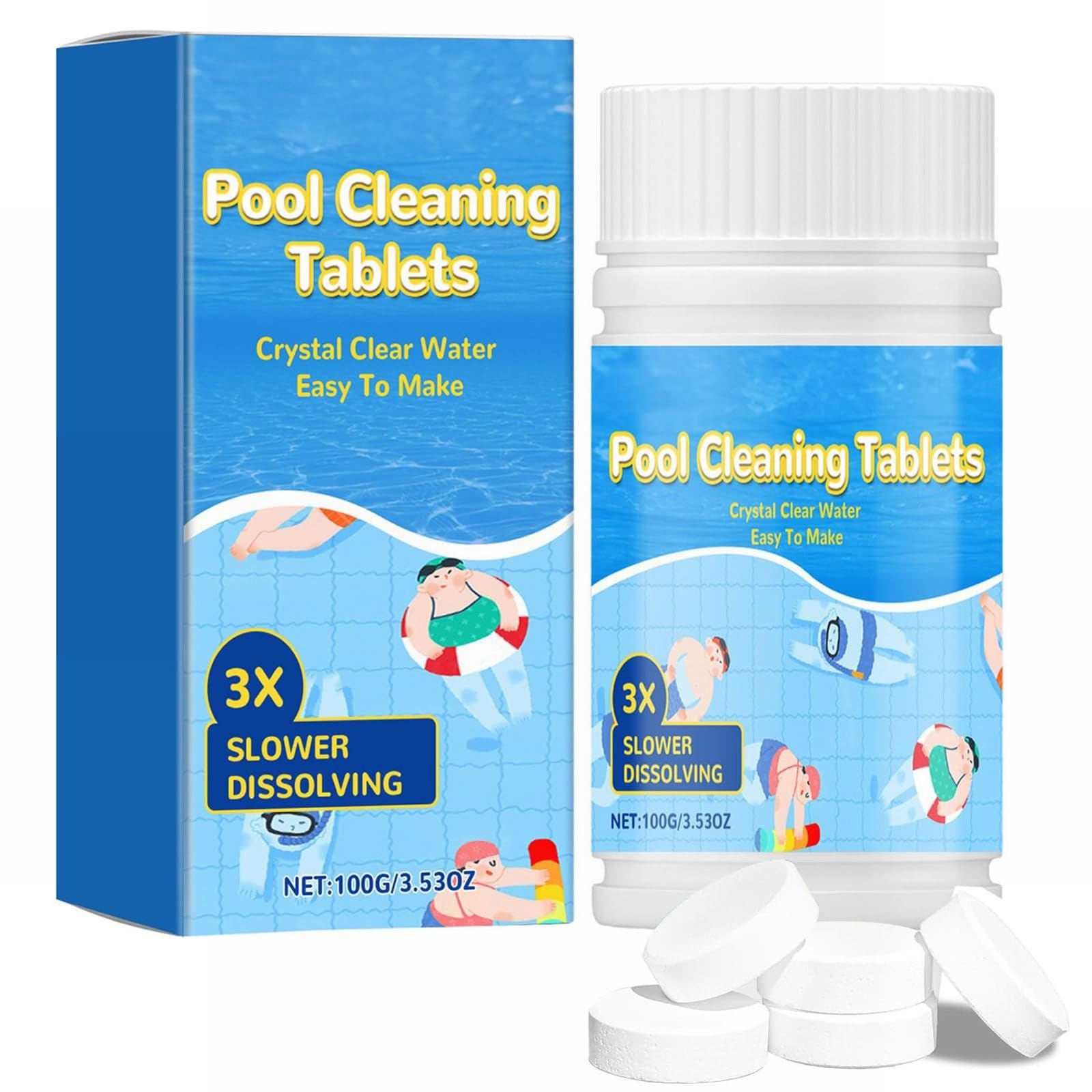 Chlorinec Tablets for Swimming Pool, Paddling Pool Cleaner, 100G Pool Cleaning Tablets, Multifunction Chlorine Cleaning Tablet, Purify Tablets Keep Water Clean and Clear (E)