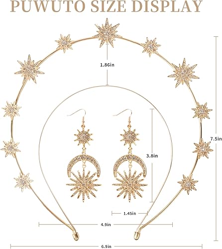 Miniatura 2 de Halo Crown - Stars Crystal Goddess HeadBand with Earrings Mary Metal Halo Headpiece Celestial Crowns Tiaras for Women Bridal Wedding Costume Cosplay