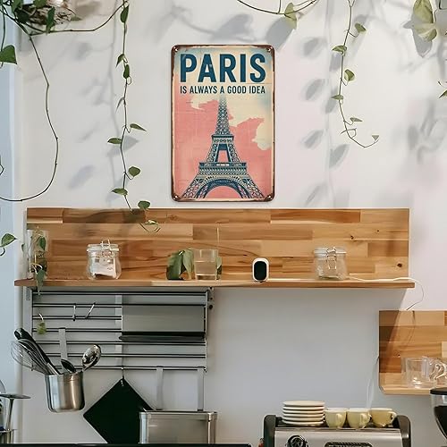 Miniatura 6 de Letrero de lata con texto en inglés «Paris Is Always A Good Idea» de la Torre Eiffel, retro, decoración del hogar, regalo de decoración de pared al