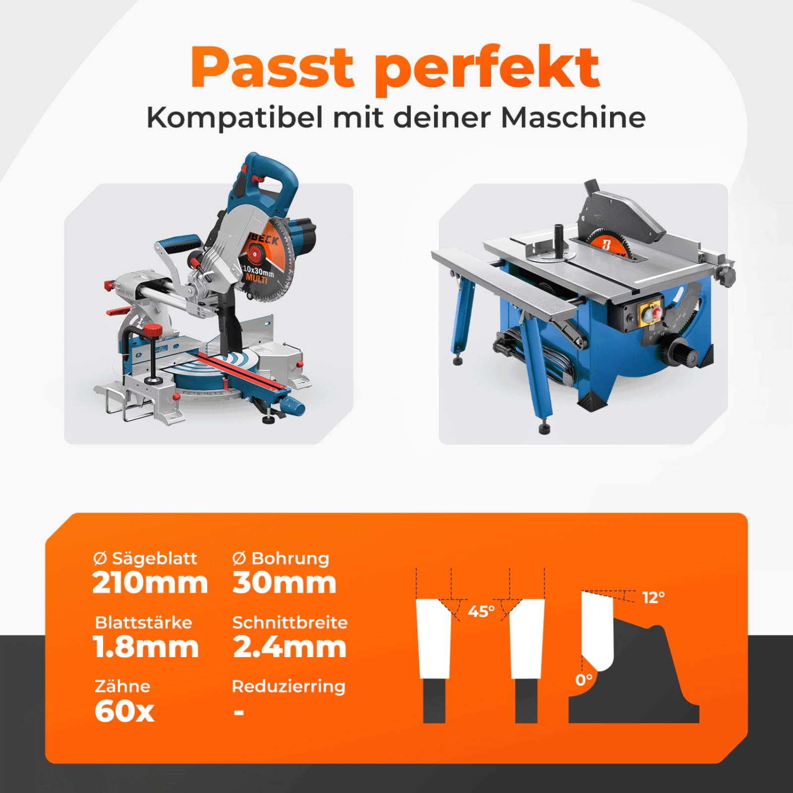 BAUBECK Lama Sega Circolare Multi Materiale 210x30 - Per Legno, Alluminio e Altro - Compatibile Con Bosch, Scheppach, Parkside
